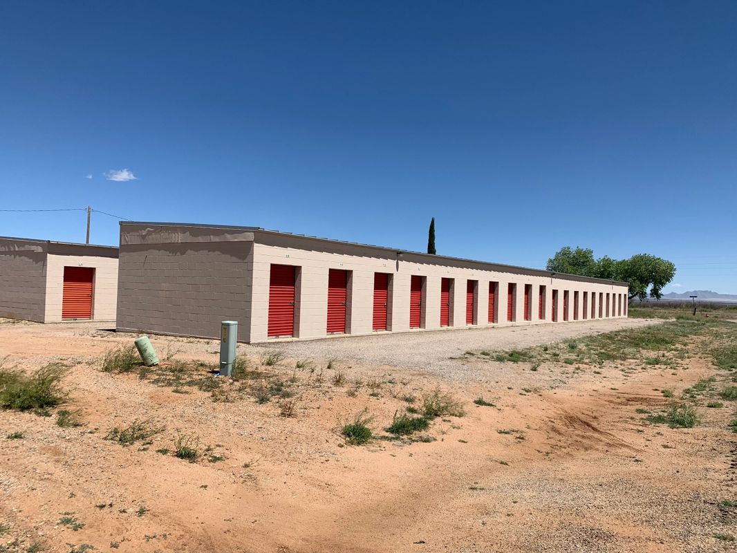 Storage units with red doors