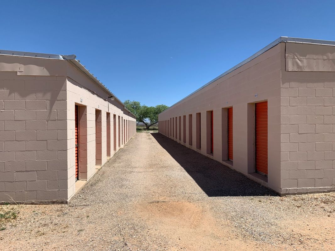 Storage units with orange doors